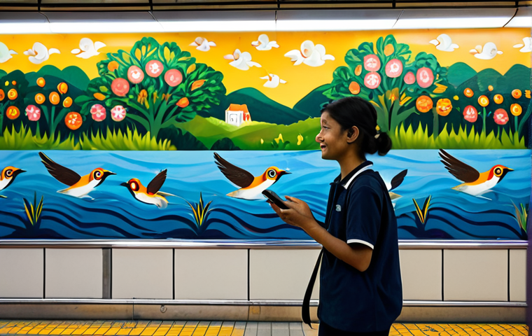 지하철 아트의 기술적 발전 - **Prompt 1: AI-Generated Dynamic Digital Wall Art in a Bustling Metro Station**
    "A vibrant, high...