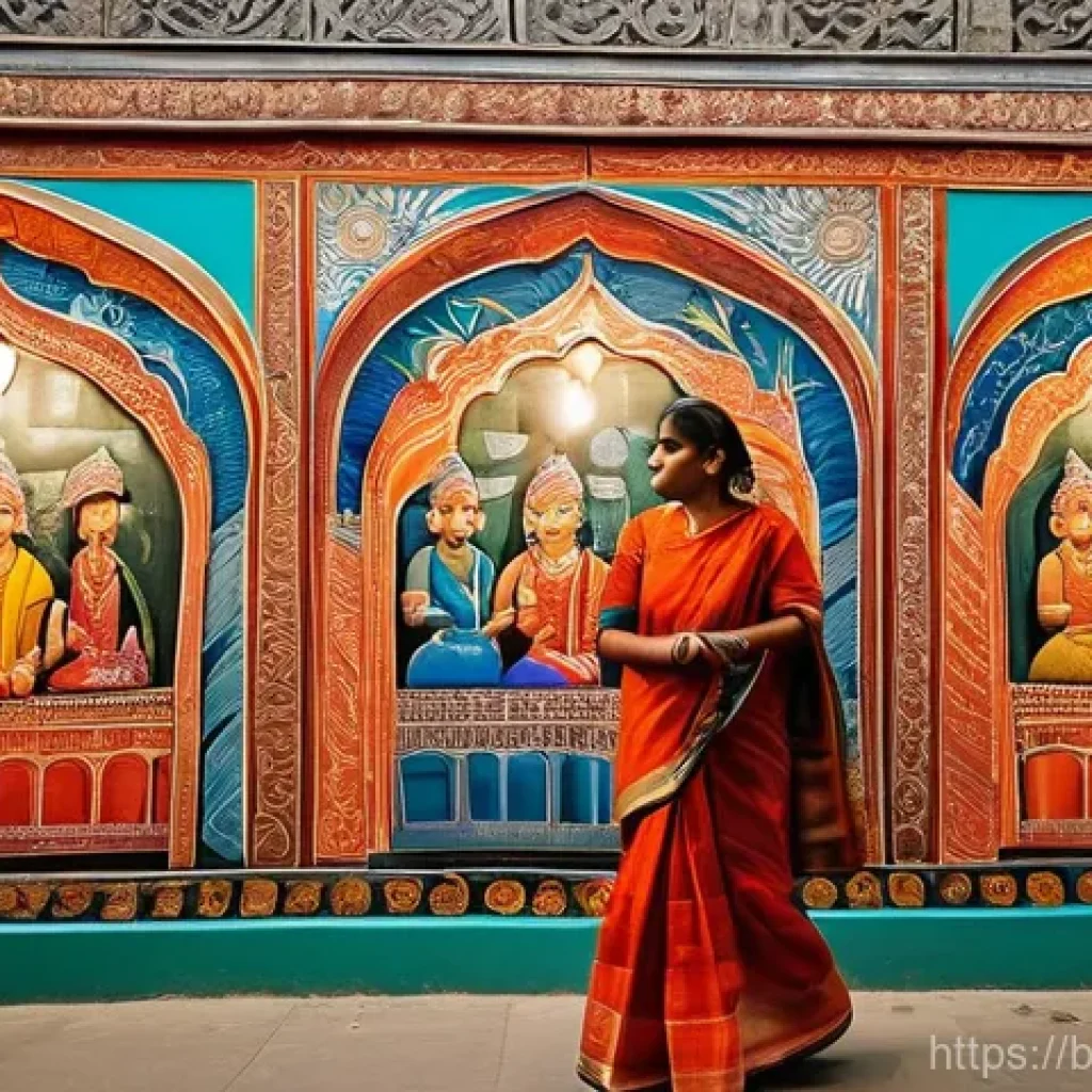 지하철 아트와 전통 예술의 융합 - **Prompt:** A vibrant, bustling modern metro station in Bangladesh, featuring exquisite traditional ...