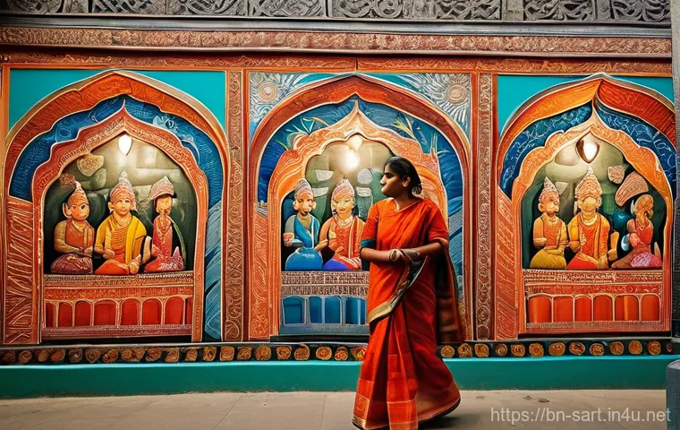 지하철 아트와 전통 예술의 융합 - **Prompt:** A vibrant, bustling modern metro station in Bangladesh, featuring exquisite traditional ...