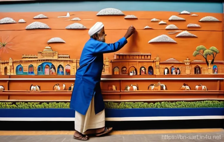 지하철 아트와 전통 예술의 융합 - **Prompt:** A serene moment within a busy Bangladeshi metro station. Focus on a diverse group of com...