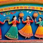 Home 16 지하철 아트와 지역 색깔 - **A Festive Metro Mural:**
A vibrant, intricate mural painted on a clean, modern metro station w...