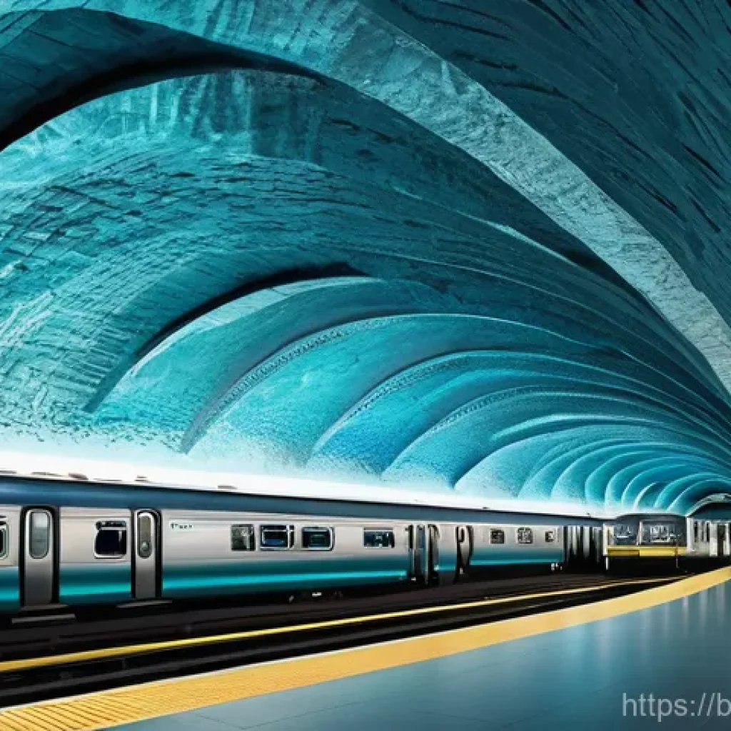 지하철 아트와 공간의 연관성 - **Fantastical Cavern Subway Art**
    "An expansive subway station interior, designed to evoke a fan...