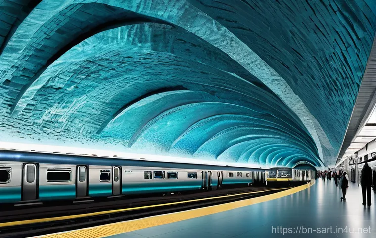 지하철 아트와 공간의 연관성 - **Fantastical Cavern Subway Art**
"An expansive subway station interior, designed to evoke a fan...