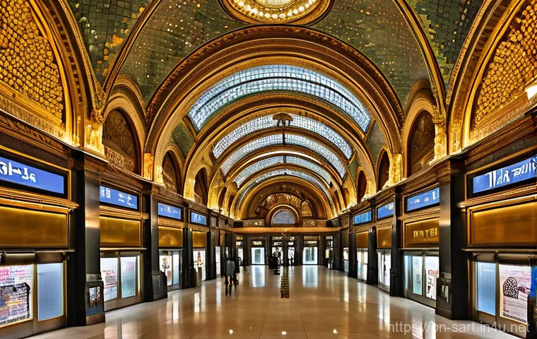 지하철 아트와 공간의 연관성 - **Vibrant Urban Mosaic Storytelling**
    "A lively subway platform featuring a series of intricate,...