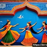 지하철 벽화 디자인 - A vibrant metro station wall painting reflecting Bengali cultural heritage, featuring detailed depic...