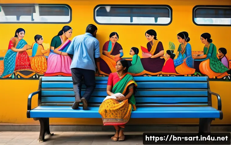 지하철 아트 작품의 사회적 메시지 - A vibrant metro station mural depicting diverse scenes from everyday Bengali life: a tired office wo...